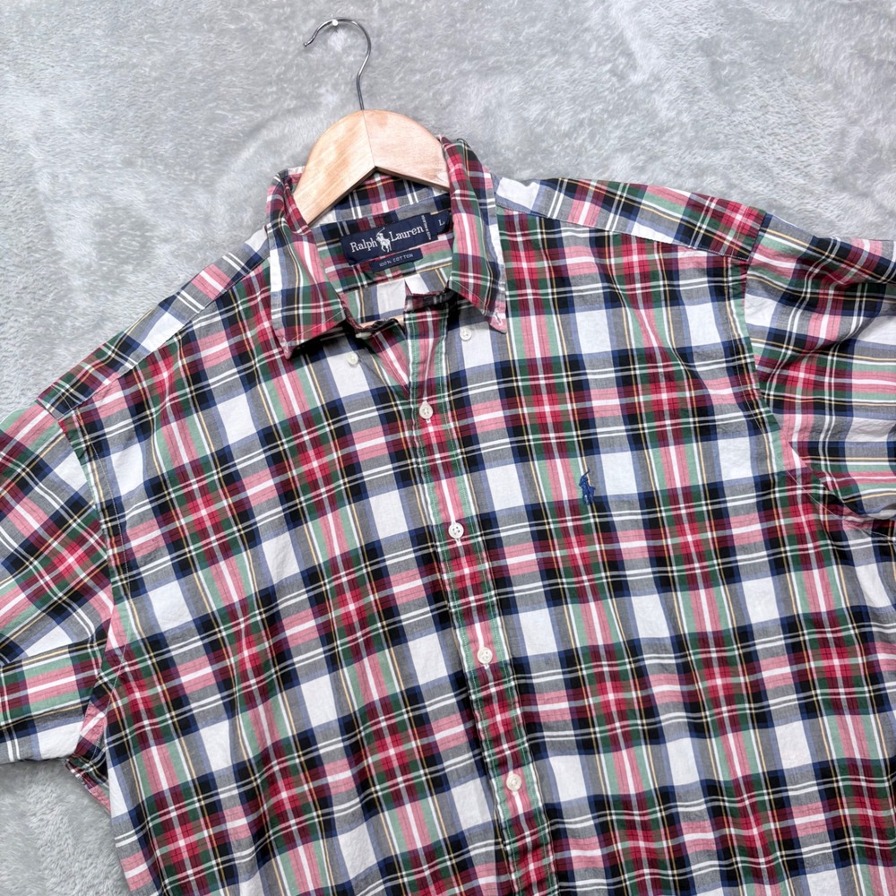 Ralph Lauren Button Down Shirt Mens Large Multicolor Plaid Short Sleeve Cotton